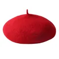 Béret classique en laine rouge avec une texture feutre douce et petit détail de tige - Adulte 56-58cm / Adulte-Rouge