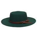 Dark green wide brim pork pie hat with brown leather band and gold buckle - 56-58cm / H Dark Green