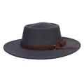 Classic dark grey wool felt flat top fedora hat with brown buckled strap - 56-58cm / Dark Gray