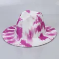 Pink and white tie-dye wool fedora hat with a wide brim and classic jazz style - Purple + White