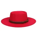 Bright red wide brim fedora hat with a textured dark brown leather band detail - 56-58cm / Red