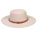 Men's wool felt fedora hat in beige with a slim brown leather strap and gold buckle - Off-white