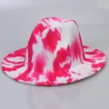 Stylish tie-dye fedora hat in vibrant pink and white wool-like finish for men and women - Rose Red + White
