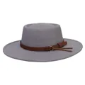 Elegant medium gray wool fedora hat with a brown suede band and golden metal buckle - 56-58cm / C Grey