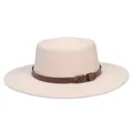 Elegant cream wool boater hat with a brown leather band and vintage buckle detail - M (56-58cm) / Beige