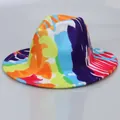Colorful graffiti wool fedora hat with vibrant paint stroke print and wide brim - Rainbow