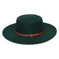 Dark green wool felt fedora hat featuring a brown leather belt with a gold buckle - 56-58cm / H Dark Green