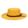 Classic yellow felt pork pie hat with a wide brim and decorative brown leather belt band - 56-58cm / Bright Yellow