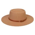 Classic camel wide brim boater hat with decorative brown leather belt and buckle - 56-58cm / Khaki