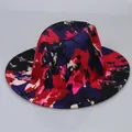 Vibrant multi-color tie-dye pattern felt fedora hat with a wide brim for all adults - Pentagram