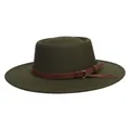 Classic dark green wool felt fedora with brown faux leather band and gold buckle - 56-58cm / Army Green