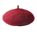 Béret classique en laine rouge bordeaux avec petit pompon et texture douce - Adulte 56-58cm / Adulte-Rouge Vin