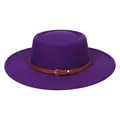 Purple wool fedora hat for men featuring brown leather band with silver buckle - 56-58cm / Purple
