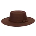 Classic dark brown wide brim wool fedora hat with metallic ring ribbon detail - 56-58cm / Coffee