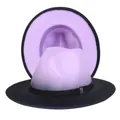 Detail of wool fedora hats featuring two-tone color block design and buckle strap - M (56-58cm) / Light Purple and Black