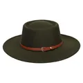 Classic dark green fedora hat with a flat brim and brown leather band detail - 56-58cm / Army Green