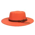 Bright orange flat top wool felt fedora with a dark brown buckled band trim - 56-58cm / Orange