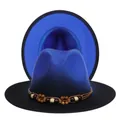 Close-up of fedora hats featuring gradient blue and black felt with beaded woven band - M (56-58cm) / Blue + Black