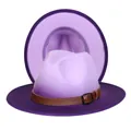 Détail de chapeaux fedora violets bicolores empilés avec une boucle de ceinture en cuir brun - M (56-58cm) / Violet Clair Et Violet Foncé