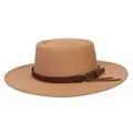 Classic camel wool felt fedora with a thin brown leather band and gold buckle detail - 56-58cm / Khaki