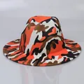Classic wide brim fedora hat with unique orange and brown camouflage pattern design - Orange & Black