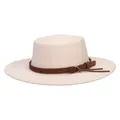 Elegant cream wool fedora hat with flat top and brown decorative strap for women - 56-58cm / Beige