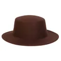 Retro dark brown wide brim wool fedora with flat top and minimalist vintage style - M (56-58cm) / Dark Coffee (I)