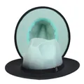 Detail view showing mint green and black contrast fedora hat with gold buckle decoration - M (56-58cm) / Light Blue and Black