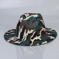 Classic jungle camouflage wide brim wool fedora hat with a smooth reflection - Dark Green with Black
