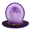 Detailed shot of gradient purple fedora with wooden bead trim and wide brim design - M (56-58cm) / Light Purple And Dark Purple