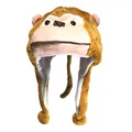 Bonnet singe en peluche marron avec cache-oreilles et pompons pour enfants et adultes - Singe