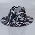 Unisex woolen fedora hat with grayscale camouflage print in classic jazz style - Grey + Black