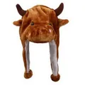 Chapeau de taureau en peluche marron avec oreilles mignonnes et cache-oreilles chauds - Boeuf Brun