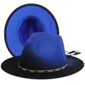 Detail of blue and black fedora hat with gold chain decoration and stylish black tassel - M (56-58cm) / Blue + Black