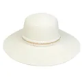 Elegant wide brim straw sun hat with pearl and gold chain strap for women summer beachwear - 56-58cm / Artificial Pearl Chain Lace (287E) / Cream
