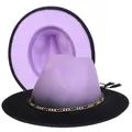 Vintage wool fedora hat with ombre purple to black gradient and gold chain detail - M (56-58cm) / Light Purple + Black
