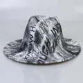 Tie-dye fedora hat with black and white graffiti print and bold letter patterns - Gray With Letter Print