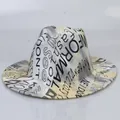 Tie-dye fedora hat in white with yellow-grey patterns and black graffiti text print - Beige With Letter Print