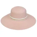 Detailed macro view of woven pink straw hat texture with pearl and gold chain trim - 56-58cm / Artificial Pearl Chain Lace (287A) / Pink