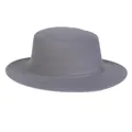 Classic dark grey flat top wool fedora hat with wide brim and decorative ribbon - M (56-58cm) / Gray (D)