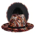 Detail of tie-dye leopard print fedora hat featuring a black belt with gold buckle - M (56-58cm) / Tiger Stripe Exterior Black Lining