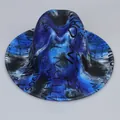 Classic fedora hat in dark blue gradient with black graffiti print and wide brim - Blue With Letter Print