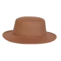 Classic brown wool felt flat top boater hat with wide straight brim for men and women - M (56-58cm) / Camel (K)