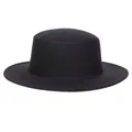 Classic black wool felt wide brim boater hat with flat top for men and women - M (56-58cm) / E Black