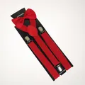 Adjustable red elastic suspender and bowtie set with silver metal clips on card - Adult Single Layer Bow Tie (02A) / Red
