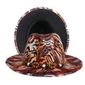 Detailed close-up of tiger print wool fedora hat with beaded band and black interior - M (56-58cm) / Tiger Stripe Exterior Black Lining
