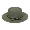 Chapeau de paille plat vert armée avec chaîne dorée et nœud noir pour protection solaire de plage - M (56-58cm) / Vert