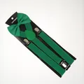 Adjustable green Y-back suspenders and matching bow tie set with silver metal clips - Adult Single Layer Bow Tie (02D) / Grass Green