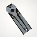 Adjustable grey suspenders with silver clips and matching bowtie set for formal wear - Adult Single Layer Bow Tie (02E) / Medium Grey
