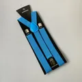 Adjustable bright blue elastic suspenders with three silver metal clips for kids and adults - Adult / Sky Blue